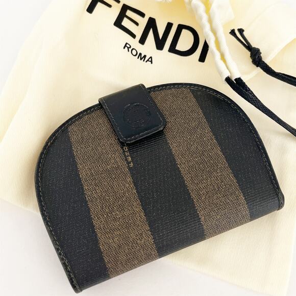 FENDI Penguin Strips Vintage Wallet Purse Canvas Leather Brown - Picture 13 of 13